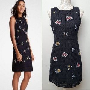 Ann Taylor Floral Embroidered Eyelet Sheath Dress Black Women's Size 4 Petite